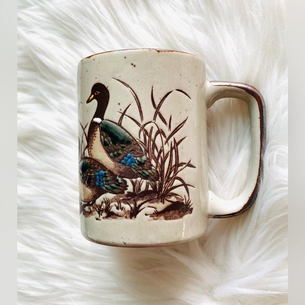 Vintage Otagiri Speckled Stoneware Mallard Duck Mug 1970s Wildlife Mug - Picture 2 of 7